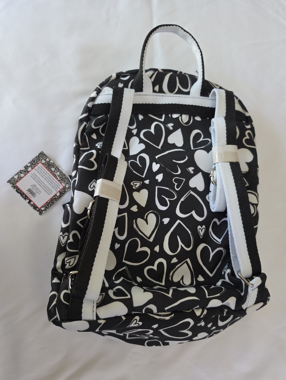 Brighton Endless Love Heart Print Cotton Backpack - Black & White NWT - Picture 3 of 5